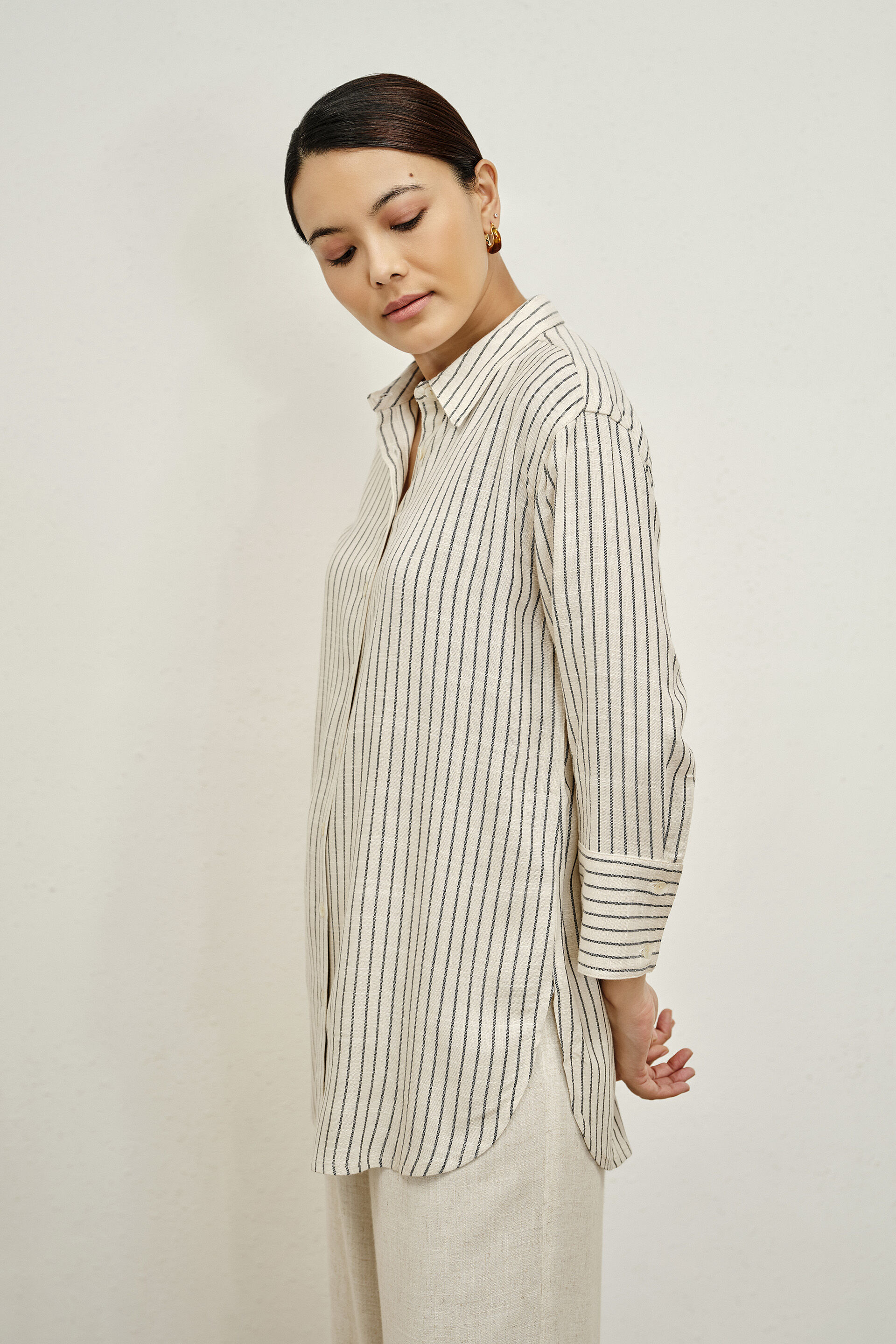 Elyse Beige Striped Shirt, Beige, image 5